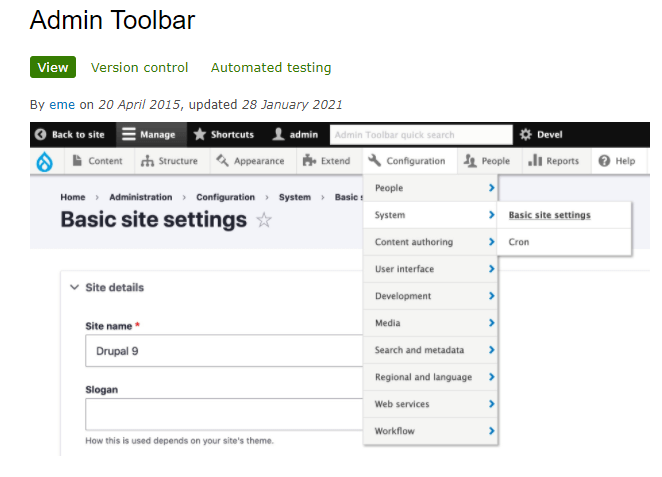 Admin toolbar
