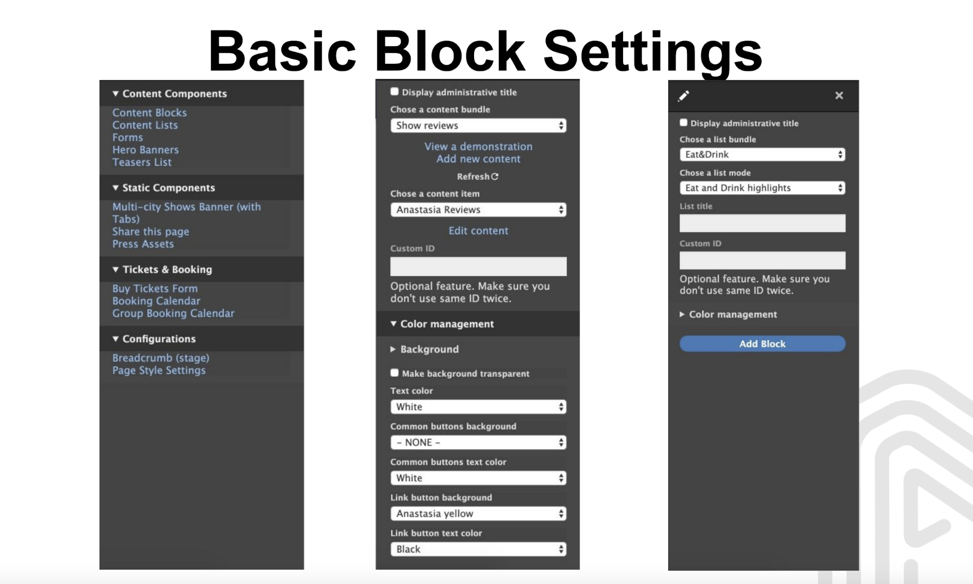 Basic Blocks Settings